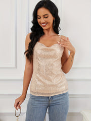 Sequined Cowl Neck Cami Top Backless Spaghetti Strap