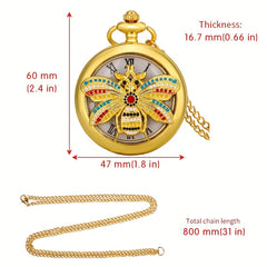 Vintage Hollow Bee Flower Pendant Necklace Quartz Watch for Kids