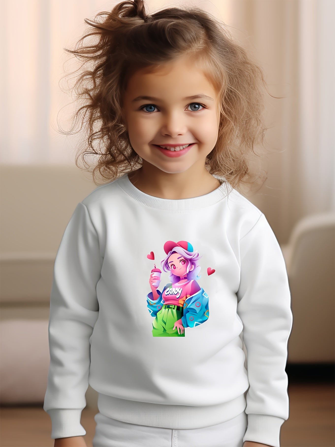 Girls Girl Pattern Crew Neck Sweatshirt For Spring Fall Christmas Gift