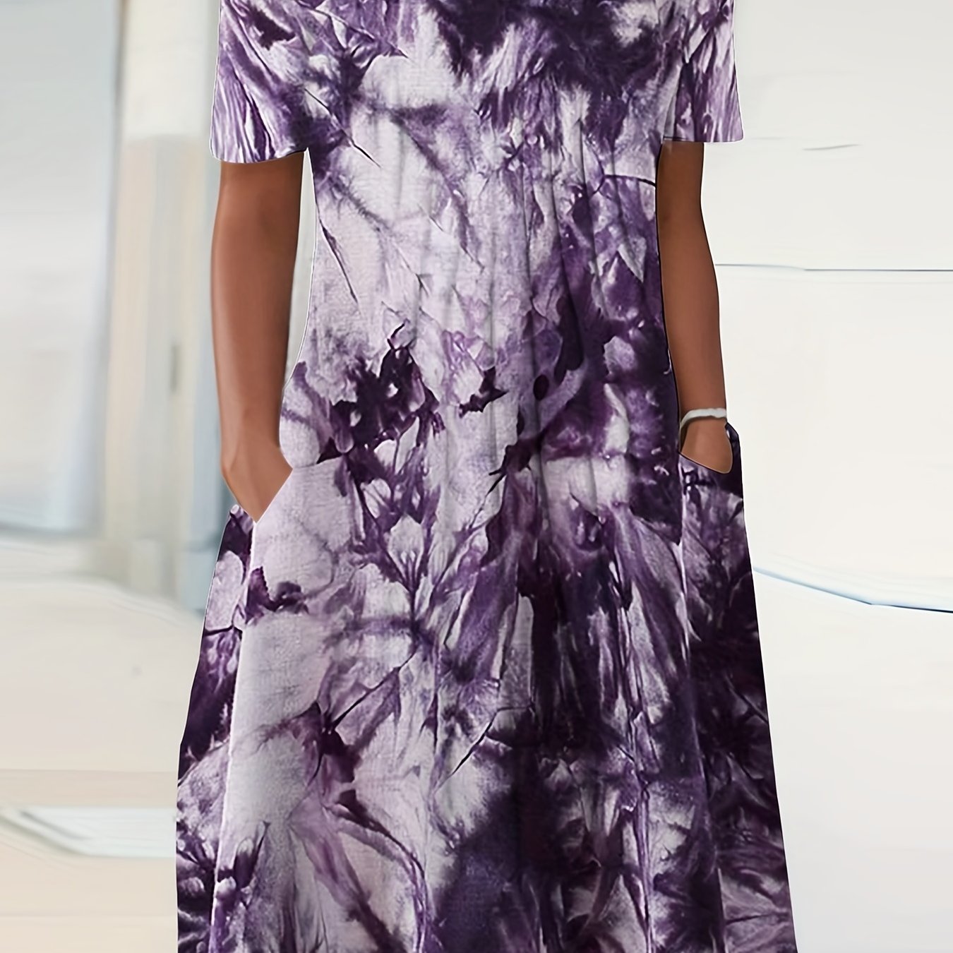 Tie Dye Short Sleeve Casual Dress with Pockets