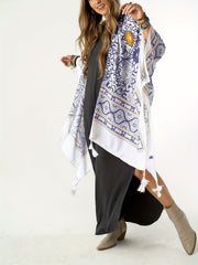 Floral Print Bat Sleeve Tassel Cover Up Cardigan