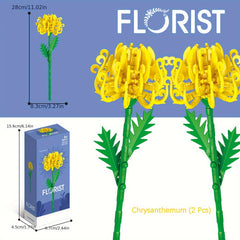 Set of 2 Flower Blocks DIY Building Toy Preserved Flowers Desktop Decoration