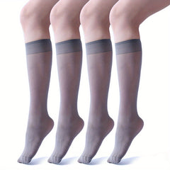 4 Pairs Thin Calf Stockings Soft Knee High Socks Women's Stockings