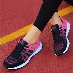 Women's Striped Knit Sneakers Lightweight Low Top Casual Shoes