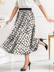 Women's Plus Grid Geometric Print High Waist A line Skirt