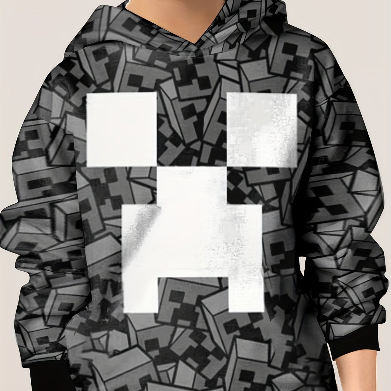 Cube Face Pattern Hoodie For Kids Unisex Pullover Casual Hooded Long Sleeve Top