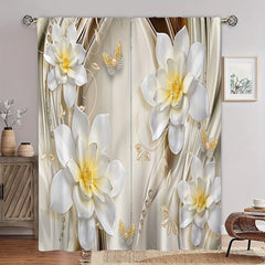 2pcs Flower Crystal Printed Window Curtain Home Decoration