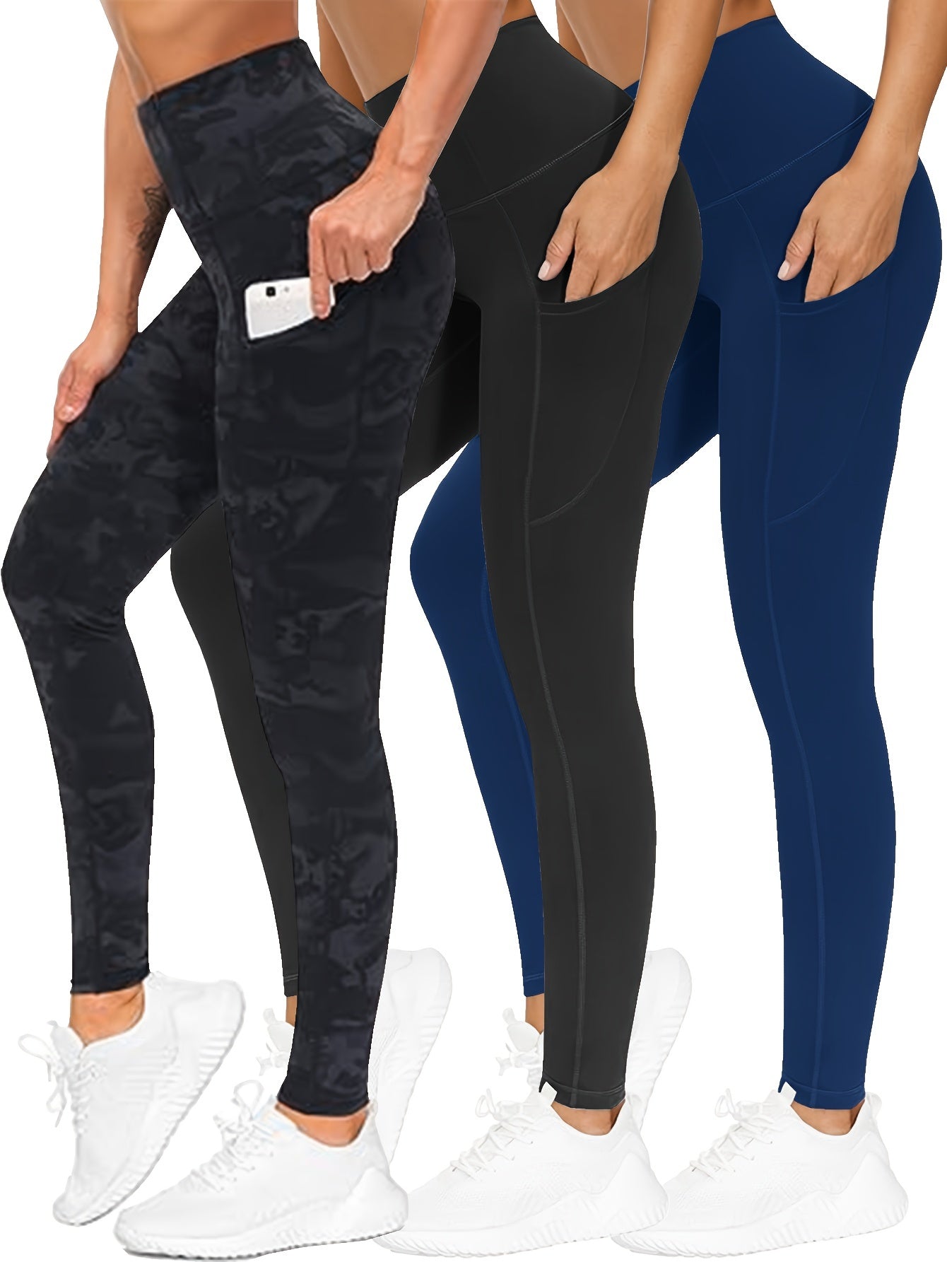 3 Pack Plus Size Marble Print High Waist Yoga Pants Set