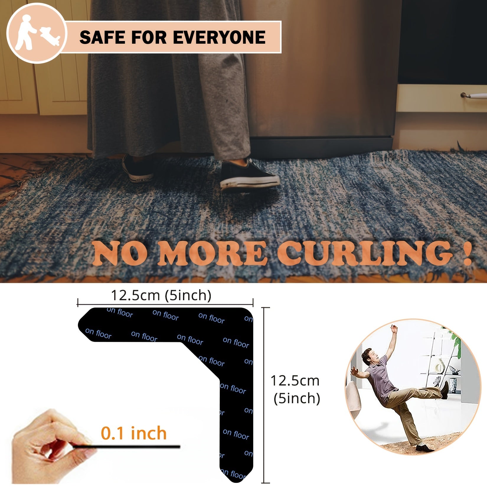 8pcs Anti-slip Carpet Stickers for Living Dining Bathroom Rugs 12.5x12