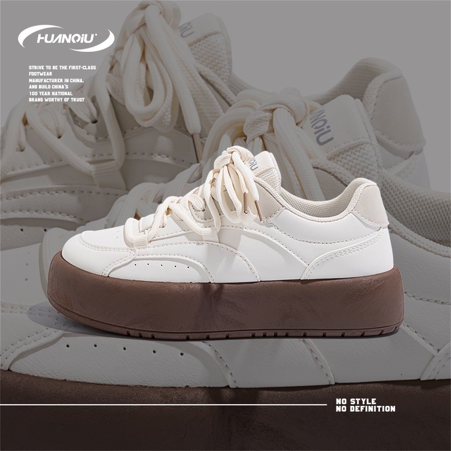 HUANQIU Round Toe Lace-up Skate Shoes Lightweight Sports Sneakers