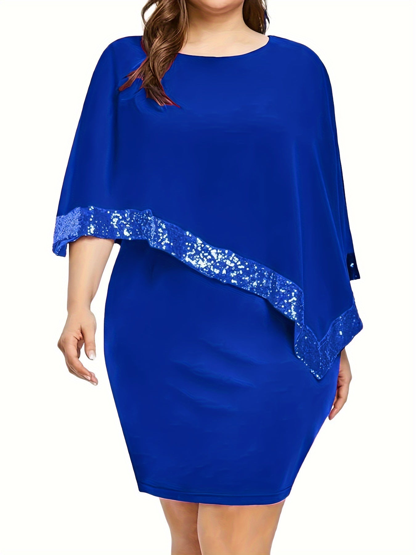 Solid Contrast Sequin Trim Cold Shoulder Formal Dress