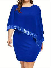 Solid Contrast Sequin Trim Cold Shoulder Formal Dress
