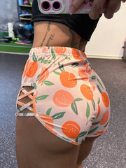 High Waist Tie Dye Yoga Shorts w/ Criss Cross & Hollow Out Detail