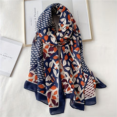 Chinese Style Scarf Leaves Pattern Long Breathable Shawl Wraps