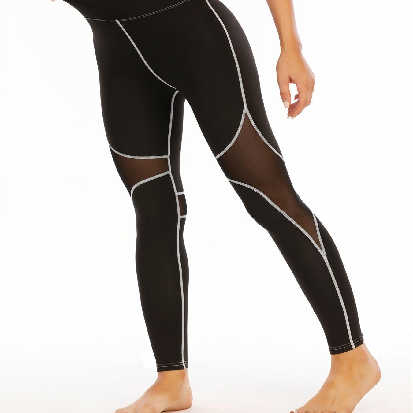 High Waist Yoga Pants with Mesh for Fitness & Running