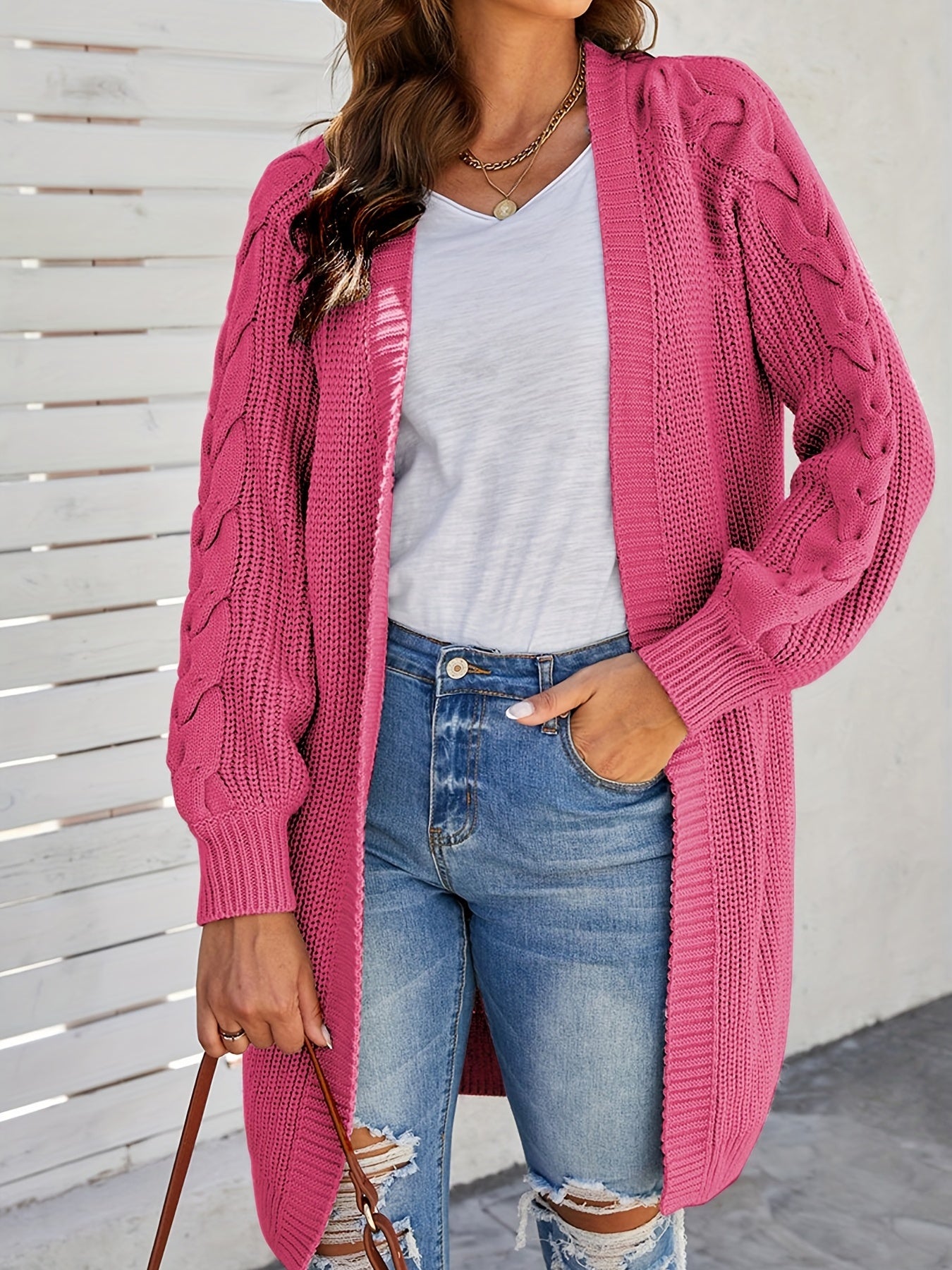 Twist Pattern Open Front Long Sleeve Cardigan