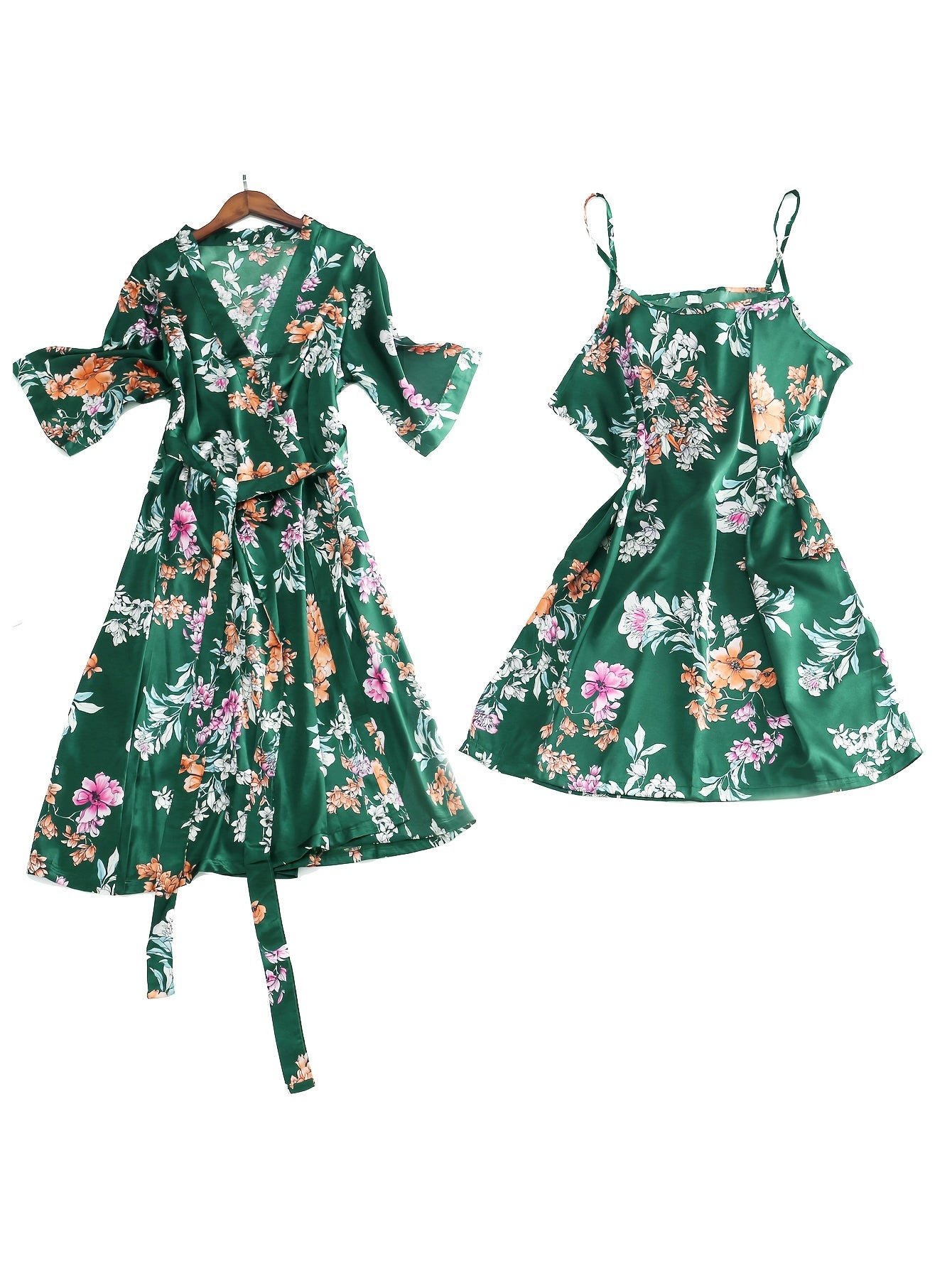 Satin Floral Nightgown & Nightdress Pajama Set Women's Plus Sleepwear