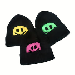 Wool Knitted Pullover Hat Smiling Face Men Women