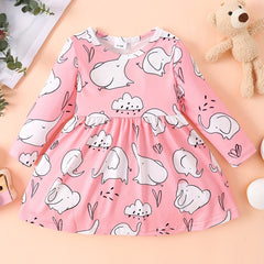 Baby Girl Elephant Printed Long Sleeve Dress