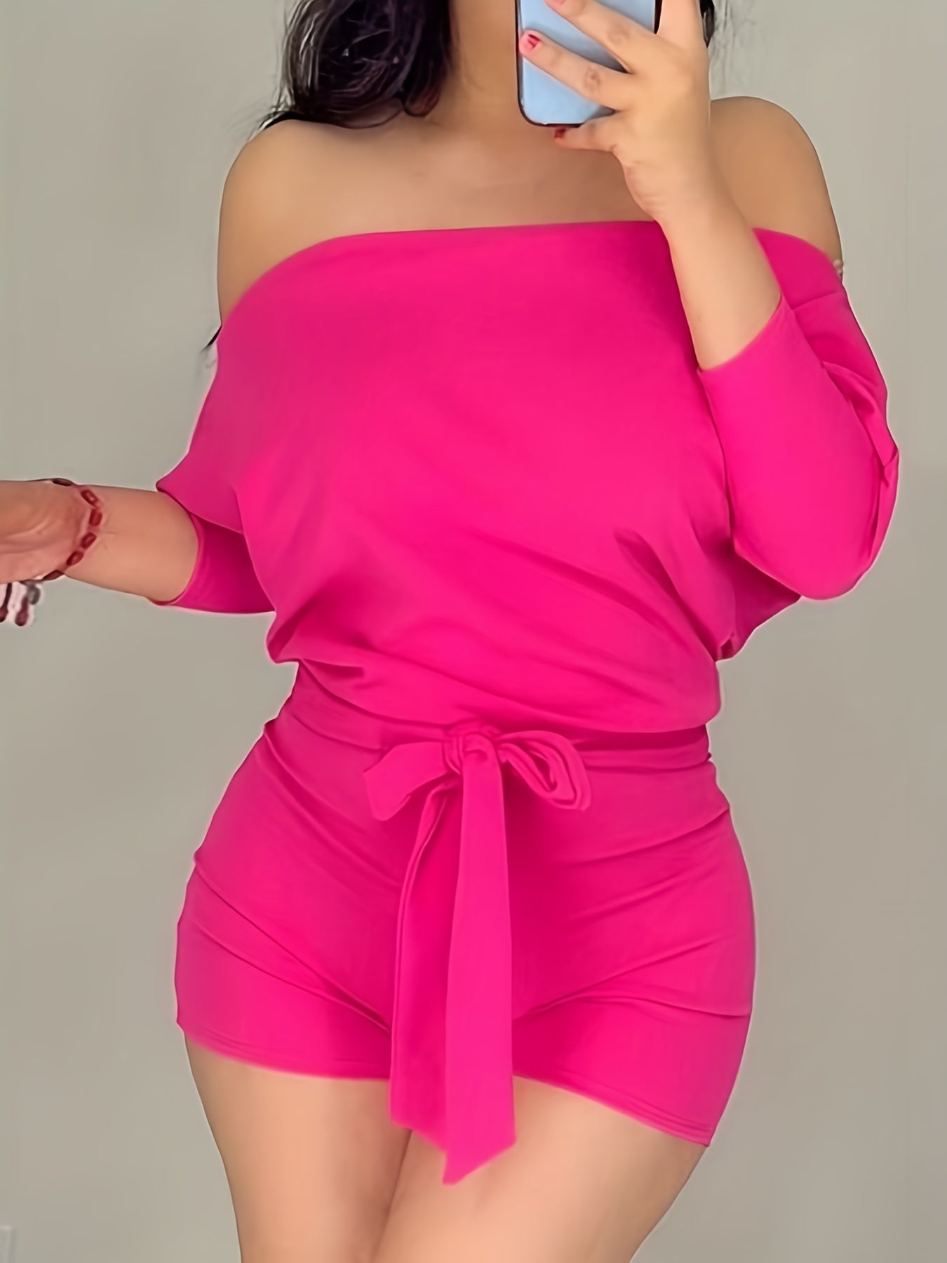 Off Shoulder Tie Front Romper Casual Romper Jumpsuit