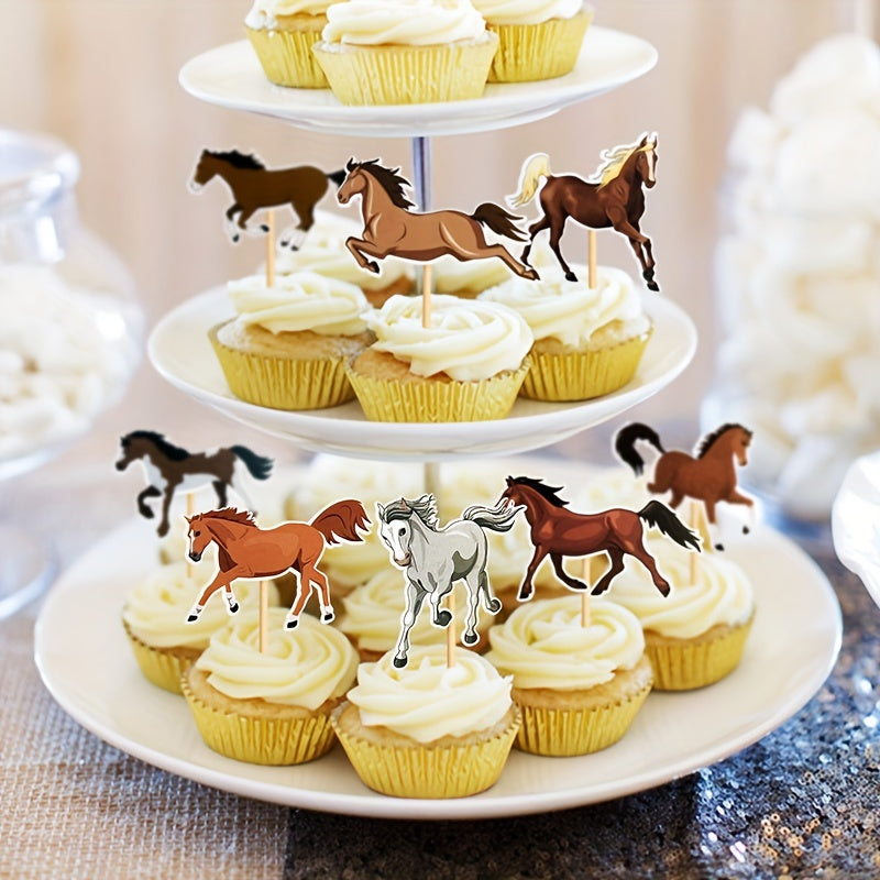 8pcs Cartoon Horse Cake Topper for Birthday Party Decoration