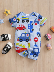 Baby Boys Car Graphic Print Cotton Romper