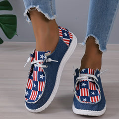 Women's Star & Striped Denim Shoes Lace-Up Lightweight Outdoor Walking Shoes