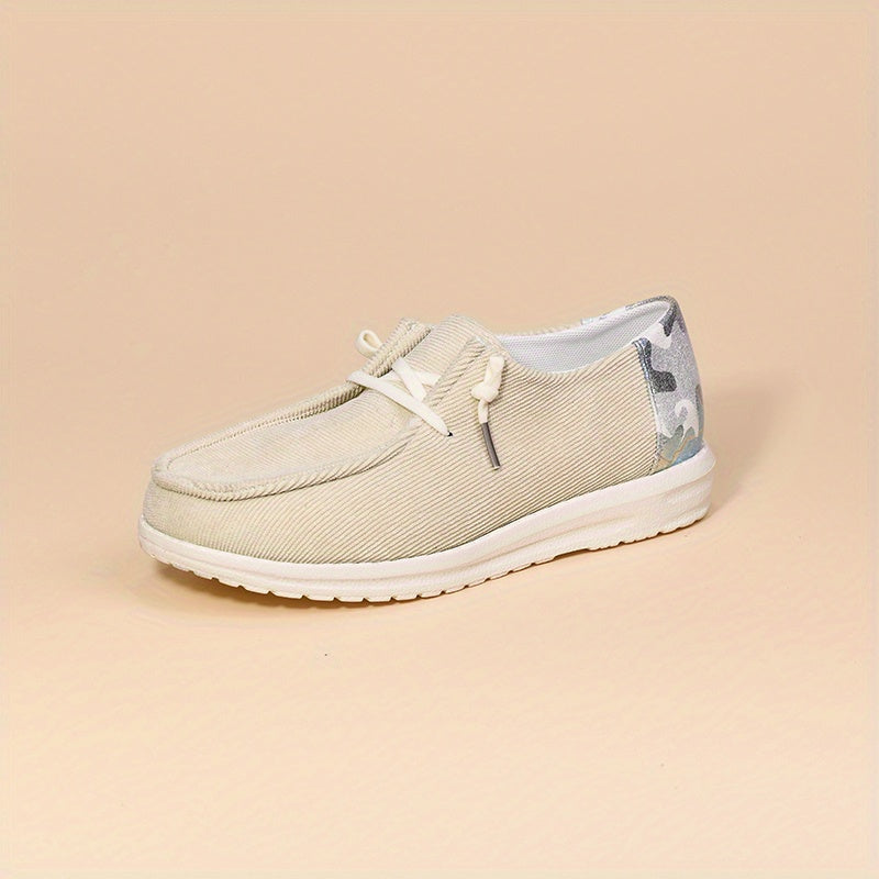 Colorblock Corduroy Lace-Up Loafers, Casual Walking Shoes