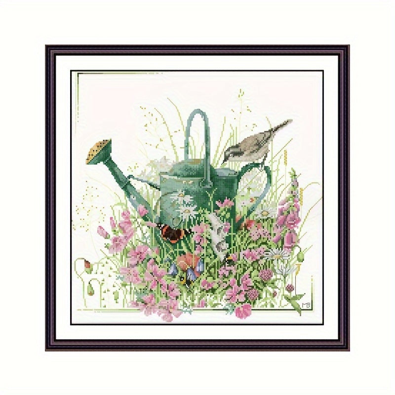 Cross Stitch 14CT Cloth Cotton Thread Flowers Kettle Bird Decorative Painting