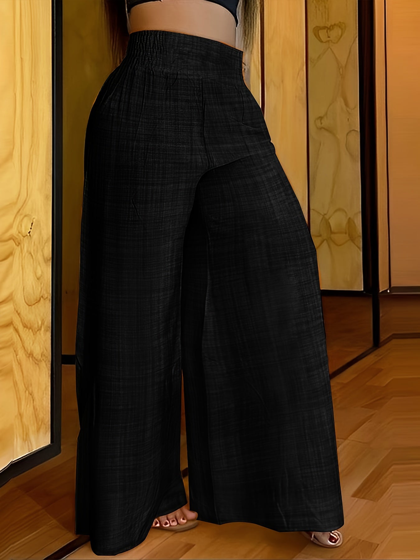 Solid Palazzo Pants Wide Leg Elastic Waist Women's Clothing
