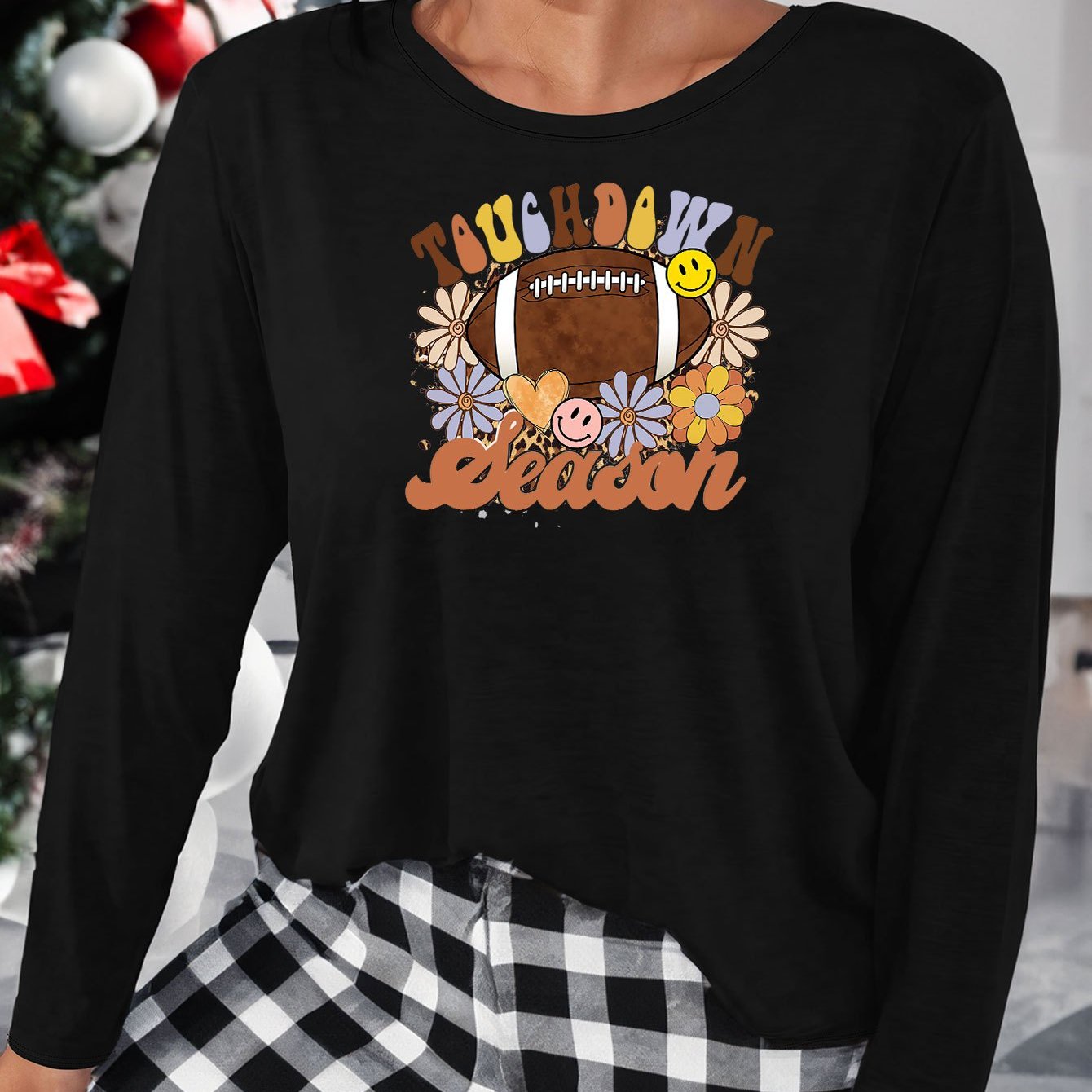 Floral Print Lounge Top Long Sleeve Stretch Sleepwear Tee
