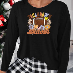 Floral Print Lounge Top Long Sleeve Stretch Sleepwear Tee