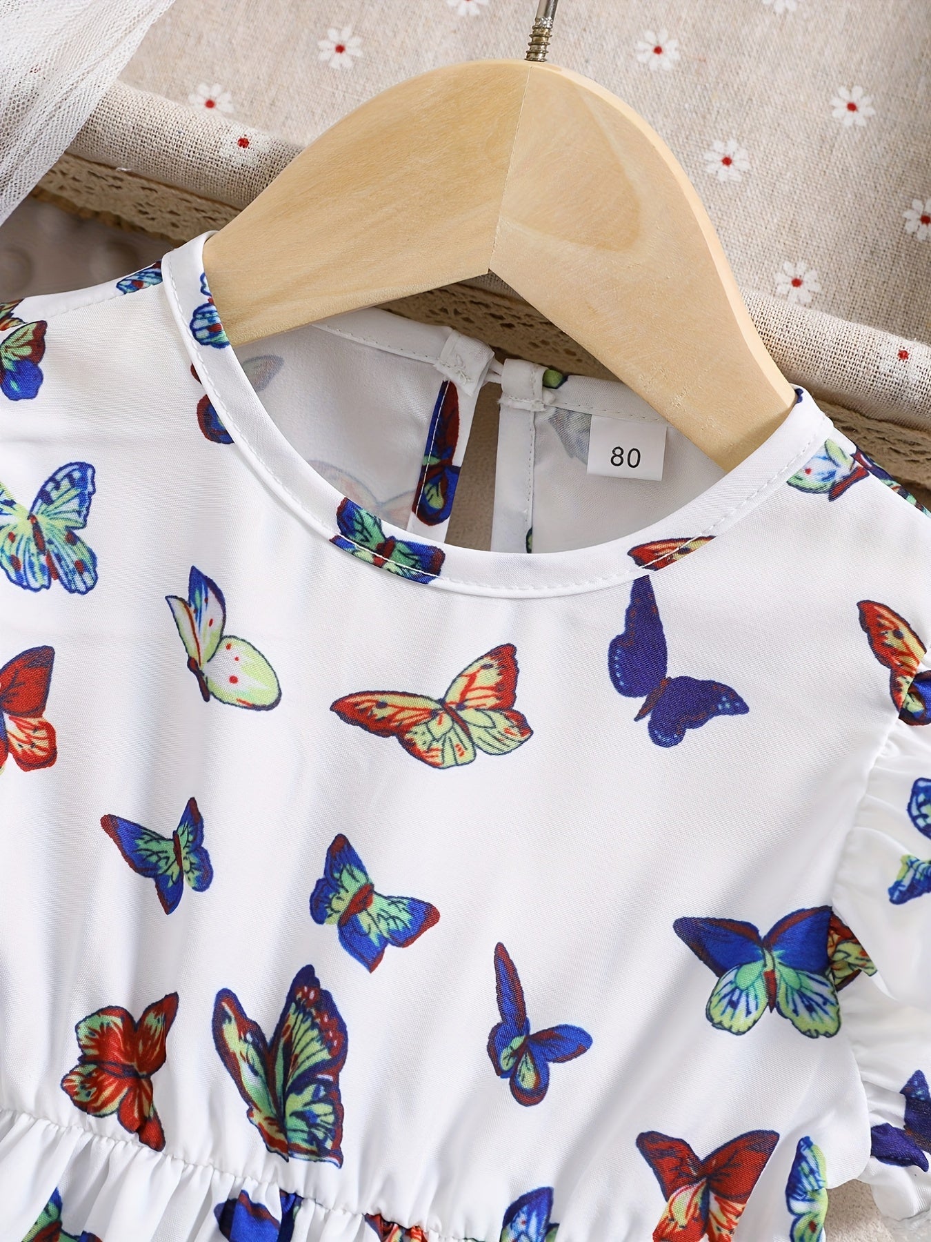 Baby Girls Butterfly Print Puff Sleeve Dress