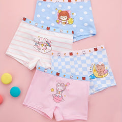 4pcs Girl's Boxer Briefs Cartoon Print Elastic Waist Underwear 95% Cotton