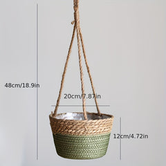 Straw Flower Basket Wall Hanging Decorative Pot Home Garden Patio