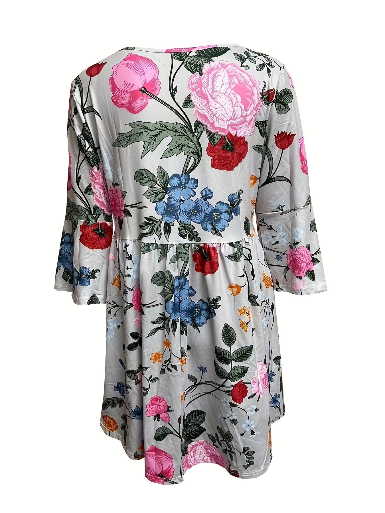 Casual Dress Women's Plus Floral Print Half Sleeve Round Neck Dress