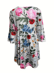 Casual Dress Women's Plus Floral Print Half Sleeve Round Neck Dress