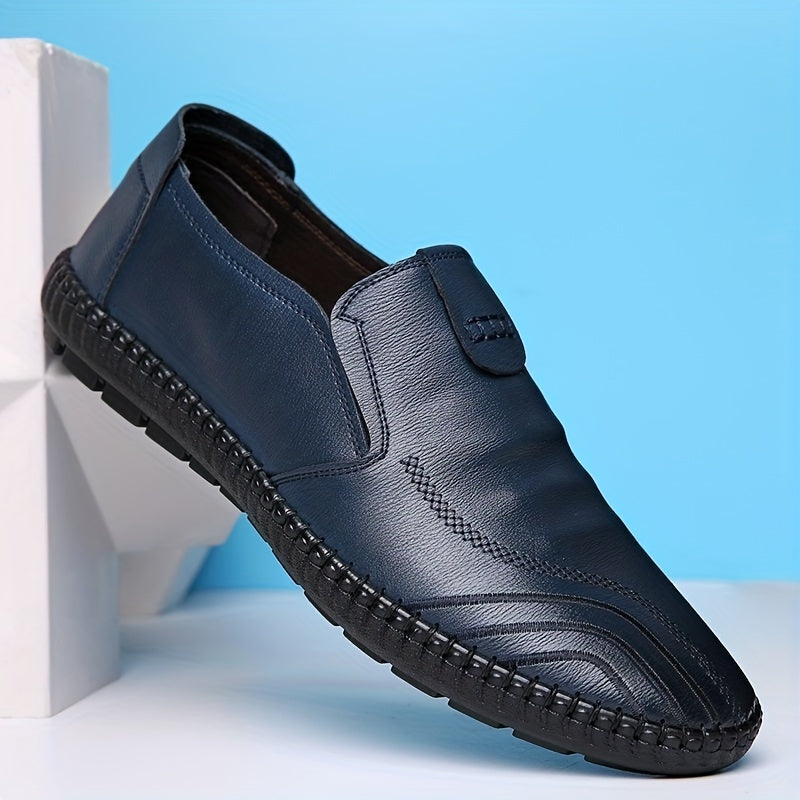 Men's PU Leather Loafer Shoes Stitch Detail Comfy Slip On Shoes