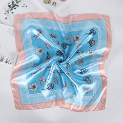 Rose Print Square Scarf Satin Neckerchief Vintage Bandana Head Wrap