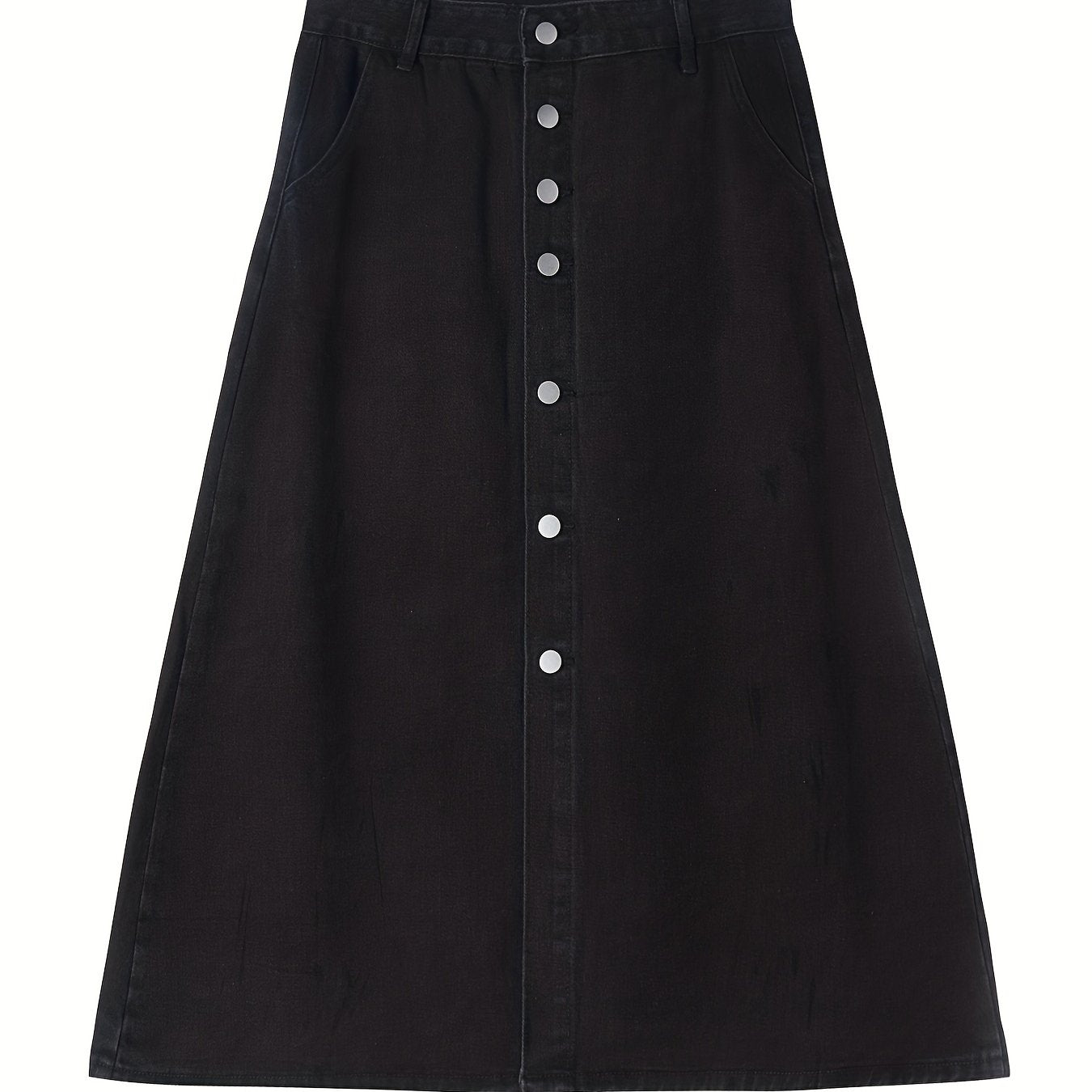 Solid A-line Denim Skirt with Pockets
