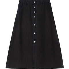 Solid A-line Denim Skirt with Pockets