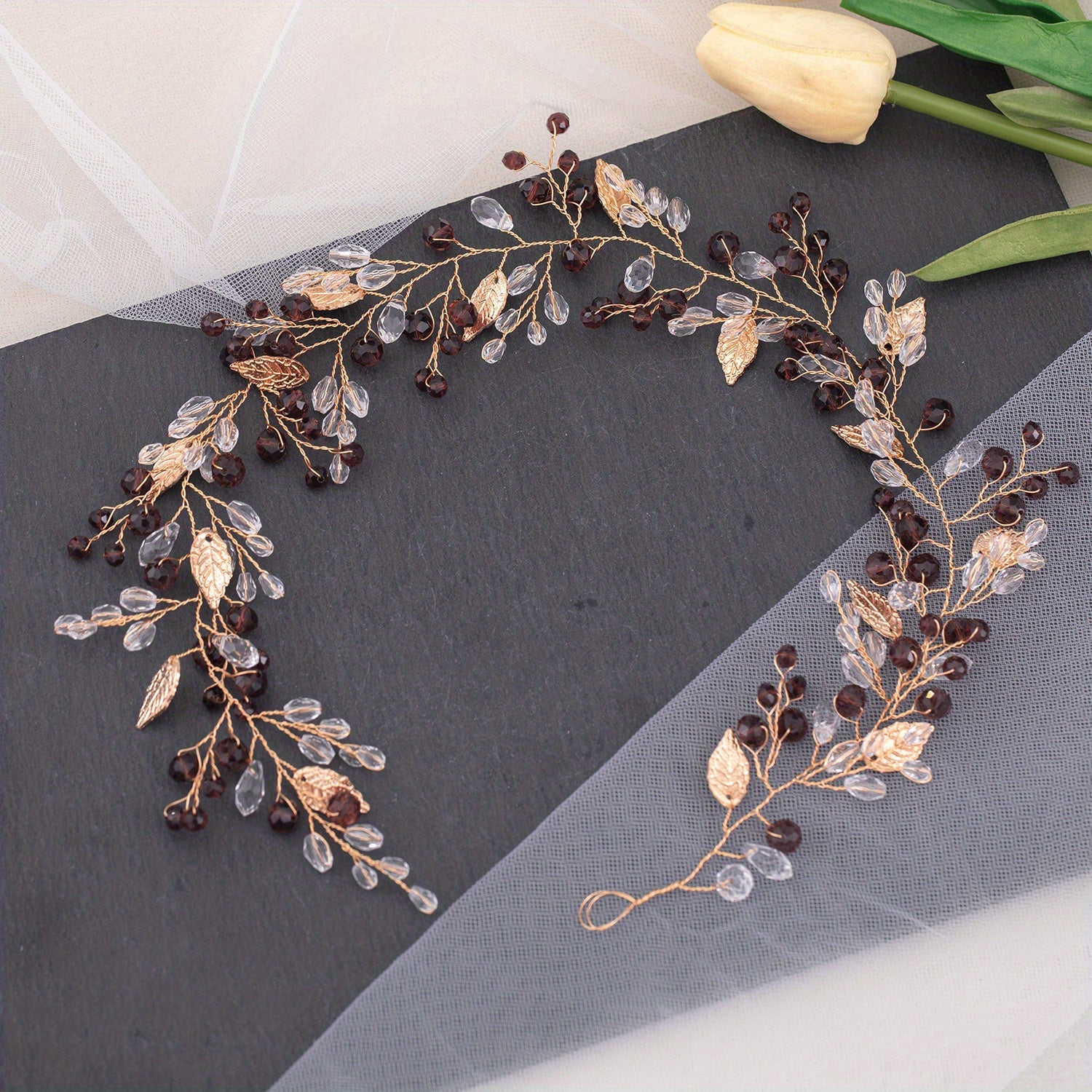 Crystal Headpiece Alloy Leaf Shape Headband Retro Headwear