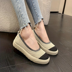 Women's Breathable Knit Platform Shoes Slip On Flat Comfortable Lightweight