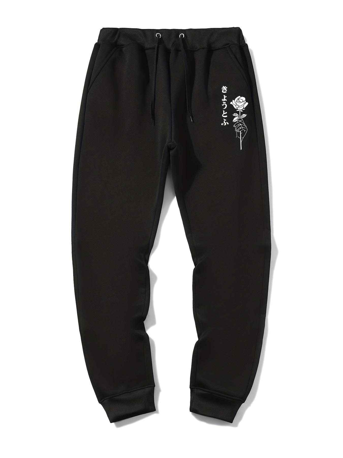 Rose & Kanji Print Men's Sweatpants with Pockets
