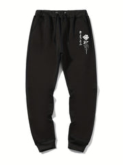 Rose & Kanji Print Men's Sweatpants with Pockets
