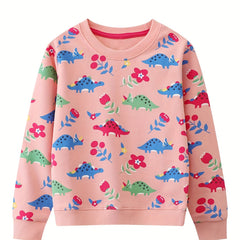 Floral Dinosaur Crew Neck Sweatshirt for Girls