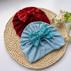 Baby Sequin Bowknot Turban Soft Elastic Hat