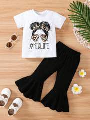 Girls Leopard Print Tee & Solid Flared Pants Set
