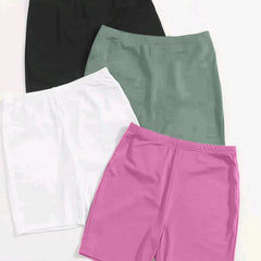 4 Pack Plus Size Lounge Shorts Set Women's Solid Elastic Waist Sporty Bottoms