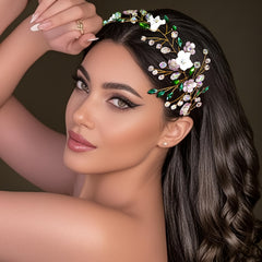 Green Floral Bride Hair Band for Weddings